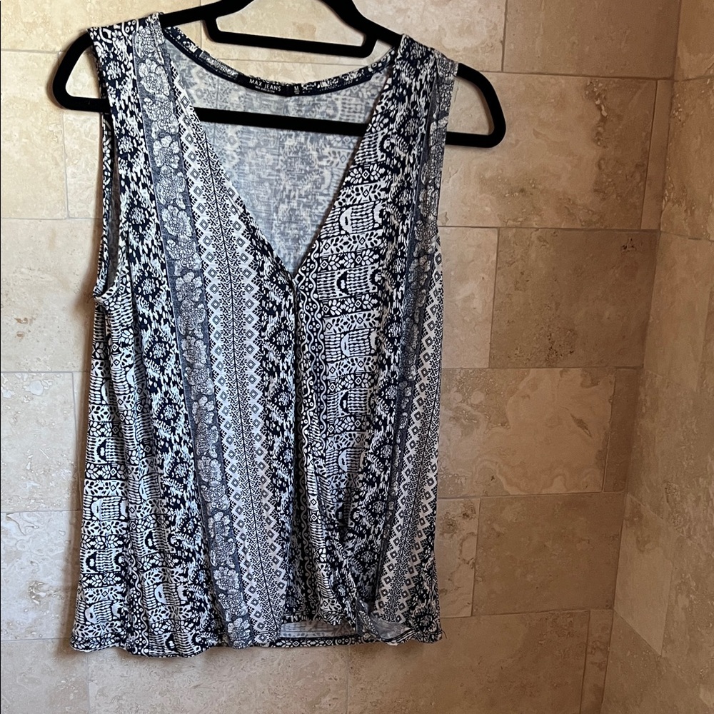 Navy and White Max Jeans Patterned Top